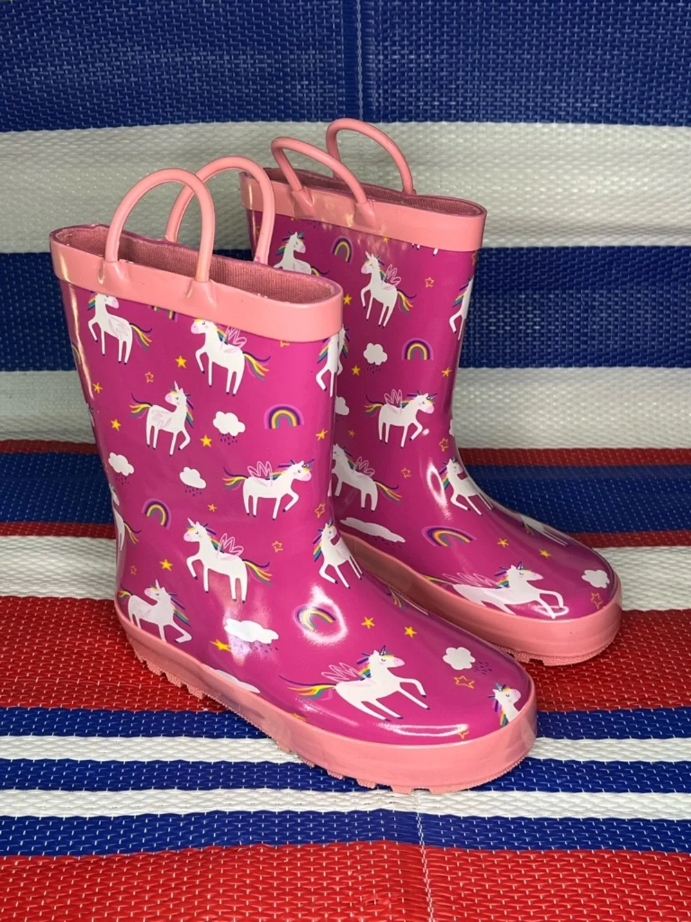 Party PINK Unicorn Rainbow Hbxooxts Kids Outdoor Waterproof Rain Boots Size 13